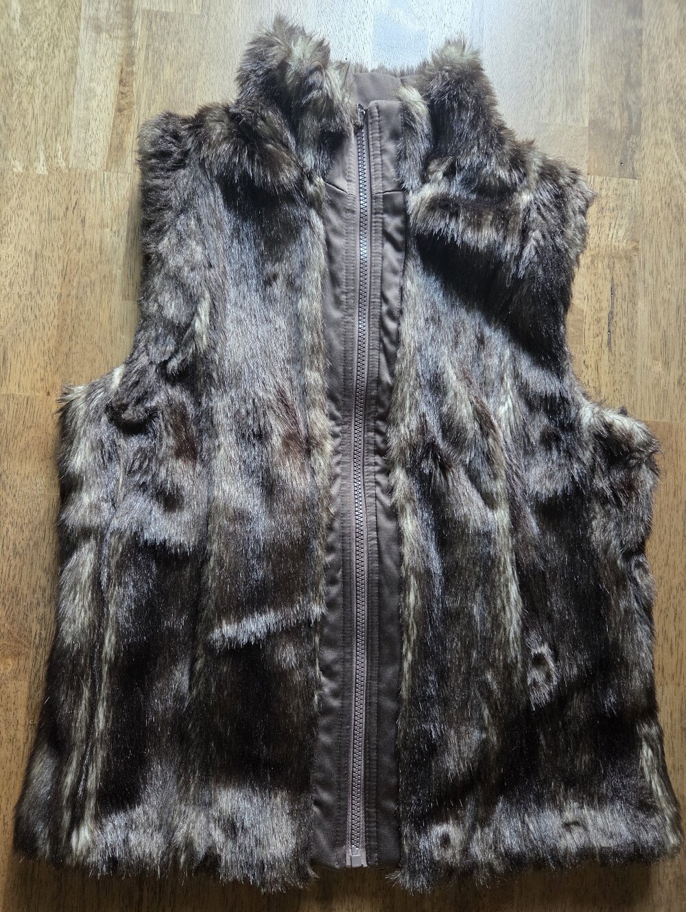 Reversible! Faux Fur Zip-Front Vest To Matte Chocolate Brown With Piping Details